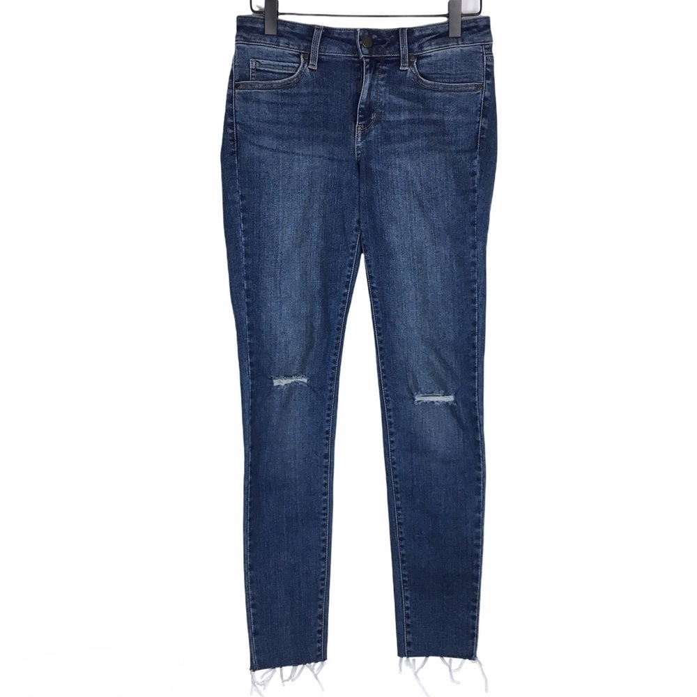 UNIQLO Jeans Skinny Tapered Mid Rise Ultra Stretch Distressed Raw Hem Size 24